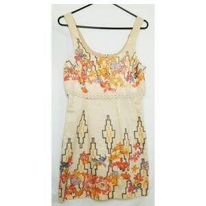 FREE PEOPLE Mini Spring Summer Sun Dress Cotton Blend Floral Zip Back Size 2